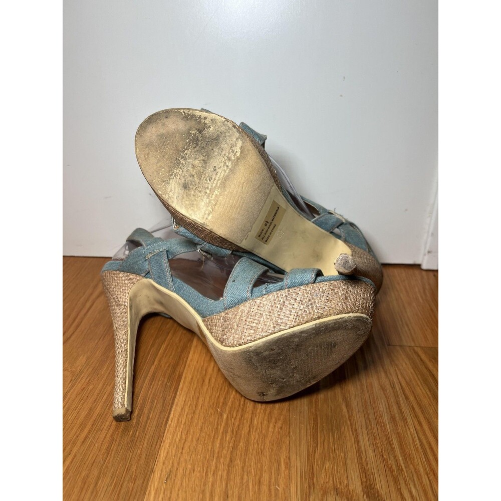 Heckik Shoes Womens Size 8.5 Blue Denim Cross Strap Platform High Heel Sandals - Picture 7 of 10